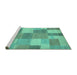 Sideview of Machine Washable Patchwork Turquoise Transitional Area Rugs, wshcon529turq