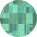 Round Machine Washable Patchwork Turquoise Transitional Area Rugs, wshcon529turq