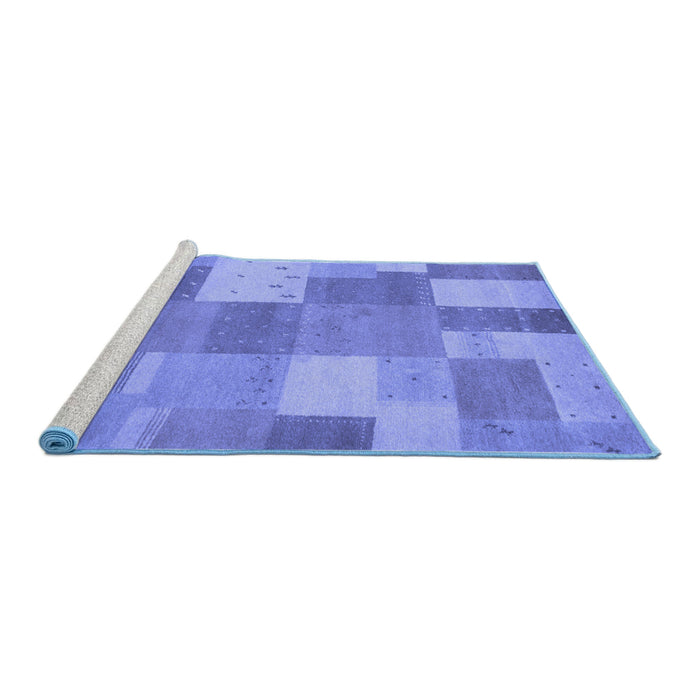 Sideview of Machine Washable Patchwork Blue Transitional Rug, wshcon529blu