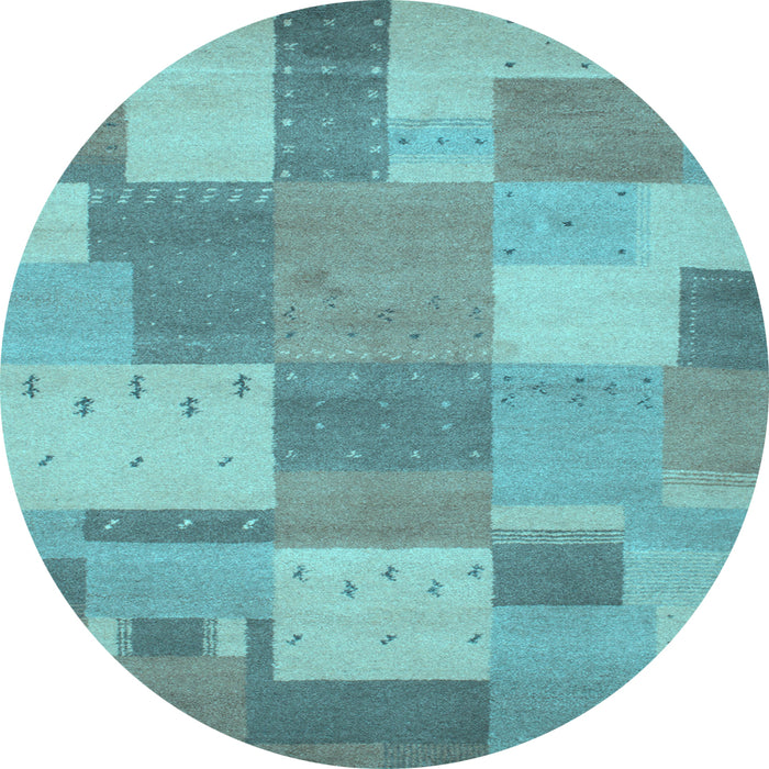 Round Patchwork Light Blue Transitional Rug, con529lblu