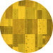 Round Machine Washable Patchwork Yellow Transitional Rug, wshcon529yw