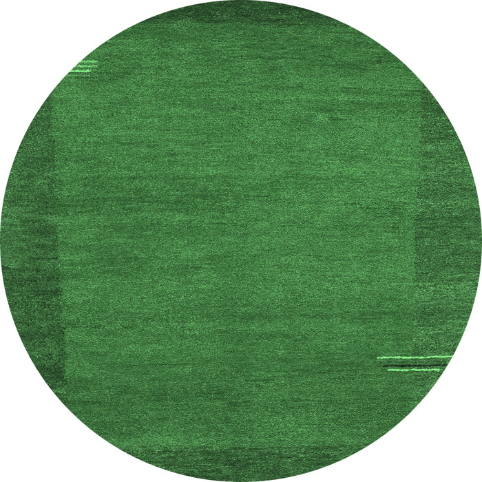 Round Machine Washable Abstract Emerald Green Contemporary Area Rugs, wshcon531emgrn