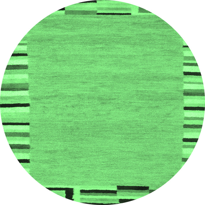 Round Machine Washable Abstract Emerald Green Contemporary Area Rugs, wshcon532emgrn