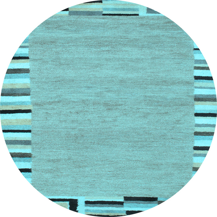 Round Abstract Light Blue Contemporary Rug, con532lblu