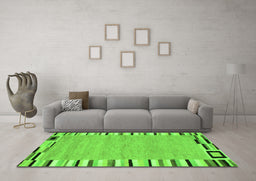 Machine Washable Abstract Green Contemporary Area Rugs in a Living Room,, wshcon532grn