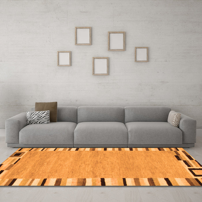 Machine Washable Abstract Orange Contemporary Area Rugs in a Living Room, wshcon532org
