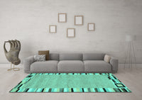 Machine Washable Abstract Turquoise Contemporary Rug, wshcon532turq