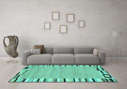 Machine Washable Abstract Turquoise Contemporary Area Rugs in a Living Room,, wshcon532turq