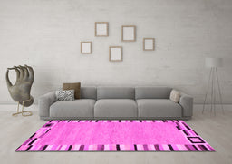 Machine Washable Abstract Pink Contemporary Rug in a Living Room, wshcon532pnk