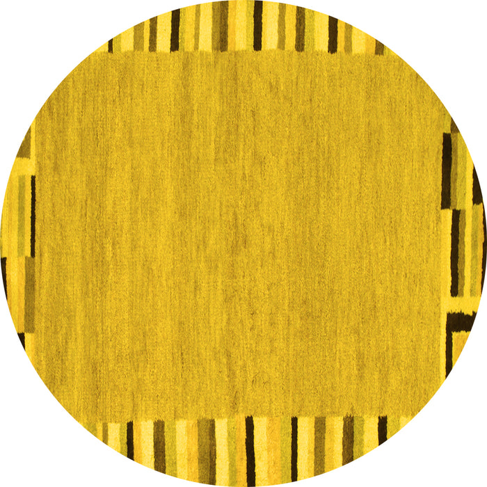 Round Abstract Yellow Contemporary Rug, con532yw