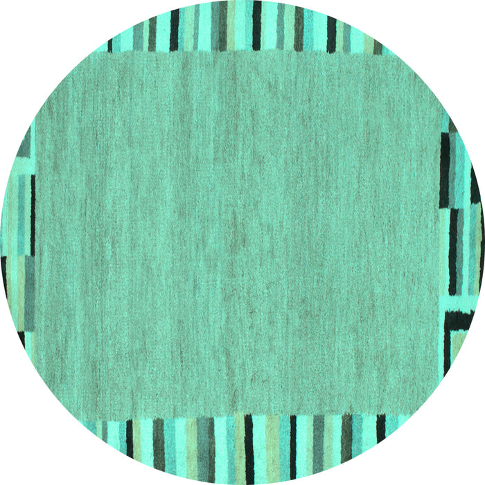 Round Machine Washable Abstract Turquoise Contemporary Area Rugs, wshcon532turq