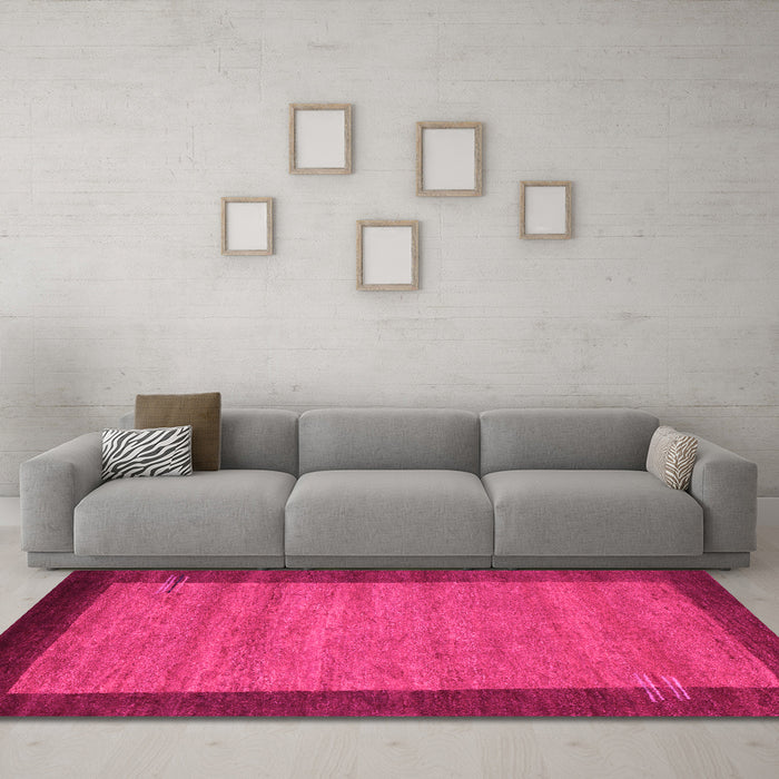 Machine Washable Abstract Pink Contemporary Rug in a Living Room, wshcon535pnk
