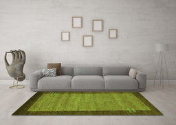 Machine Washable Abstract Green Contemporary Area Rugs in a Living Room,, wshcon535grn