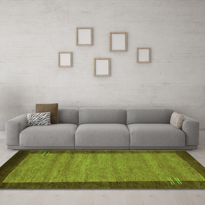 Machine Washable Abstract Green Contemporary Area Rugs in a Living Room,, wshcon535grn