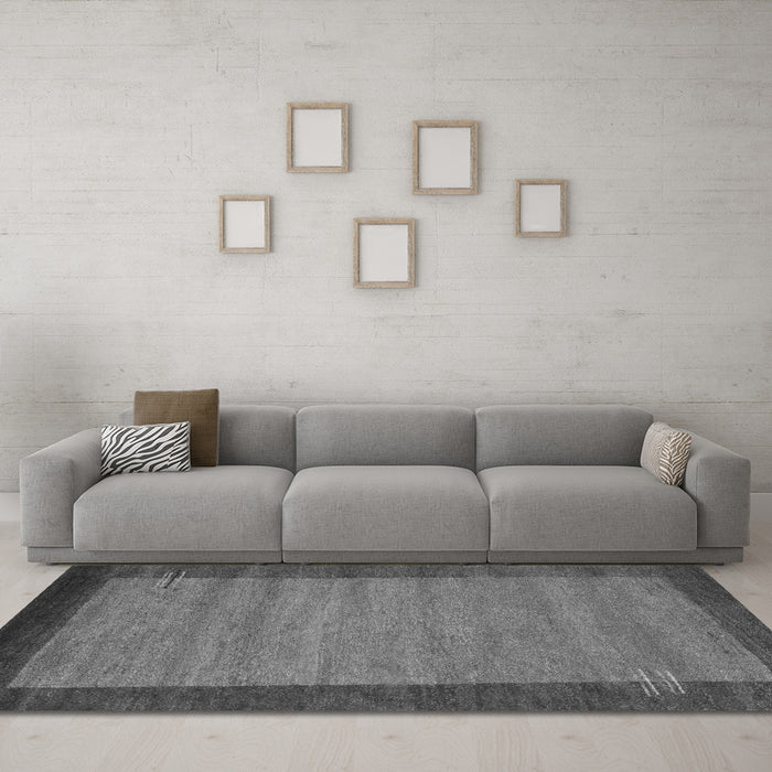 Machine Washable Abstract Gray Contemporary Rug in a Living Room,, wshcon535gry