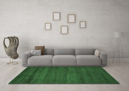 Machine Washable Abstract Emerald Green Contemporary Area Rugs in a Living Room,, wshcon537emgrn