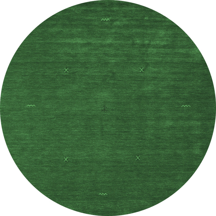 Round Machine Washable Abstract Emerald Green Contemporary Area Rugs, wshcon538emgrn