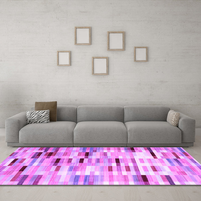 Machine Washable Abstract Purple Contemporary Area Rugs in a Living Room, wshcon539pur