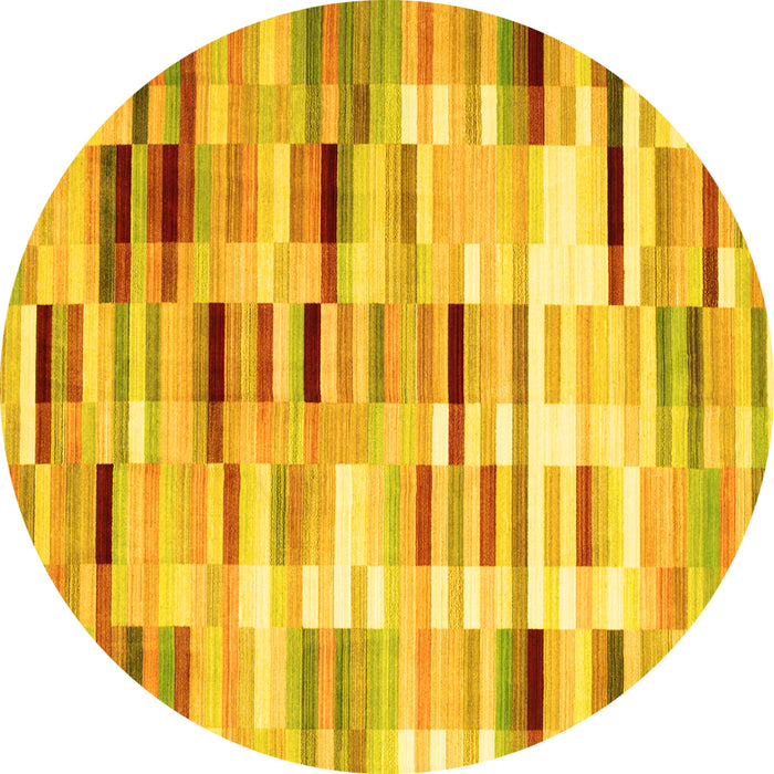 Round Machine Washable Abstract Yellow Contemporary Rug, wshcon539yw