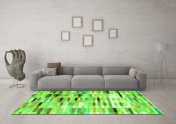 Machine Washable Abstract Green Contemporary Area Rugs in a Living Room,, wshcon539grn
