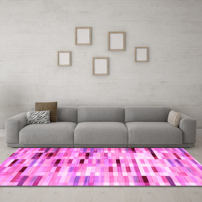 Machine Washable Abstract Pink Contemporary Rug in a Living Room, wshcon539pnk