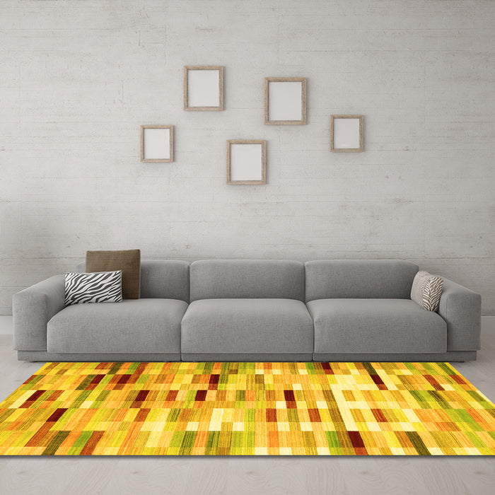 Machine Washable Abstract Yellow Contemporary Rug in a Living Room, wshcon539yw