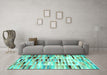 Machine Washable Abstract Turquoise Contemporary Area Rugs in a Living Room,, wshcon539turq