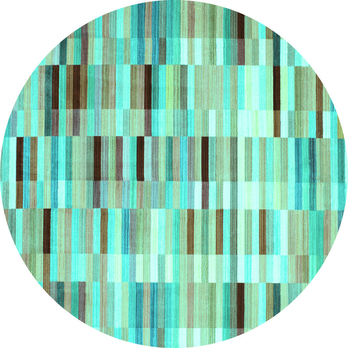 Round Machine Washable Abstract Turquoise Contemporary Area Rugs, wshcon539turq