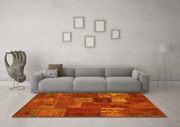 Machine Washable Patchwork Yellow Transitional Rug in a Living Room, wshcon540yw