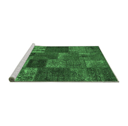 Sideview of Machine Washable Patchwork Emerald Green Transitional Area Rugs, wshcon540emgrn