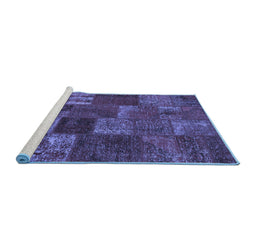 Sideview of Machine Washable Patchwork Blue Transitional Rug, wshcon540blu