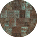 Round Patchwork Turquoise Transitional Rug, con540turq