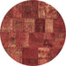 Round Patchwork Brown Transitional Rug, con540brn