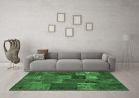 Machine Washable Patchwork Emerald Green Transitional Rug, wshcon540emgrn