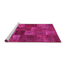 Sideview of Machine Washable Patchwork Pink Transitional Rug, wshcon540pnk