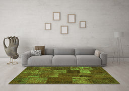 Machine Washable Patchwork Green Transitional Area Rugs in a Living Room,, wshcon540grn