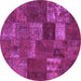 Round Machine Washable Patchwork Purple Transitional Area Rugs, wshcon540pur