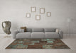 Machine Washable Patchwork Turquoise Transitional Area Rugs in a Living Room,, wshcon540turq