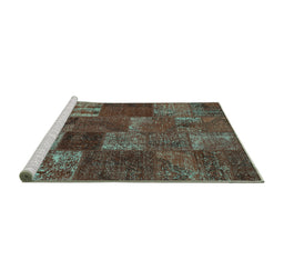 Sideview of Machine Washable Patchwork Turquoise Transitional Area Rugs, wshcon540turq