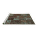 Sideview of Machine Washable Patchwork Turquoise Transitional Area Rugs, wshcon540turq