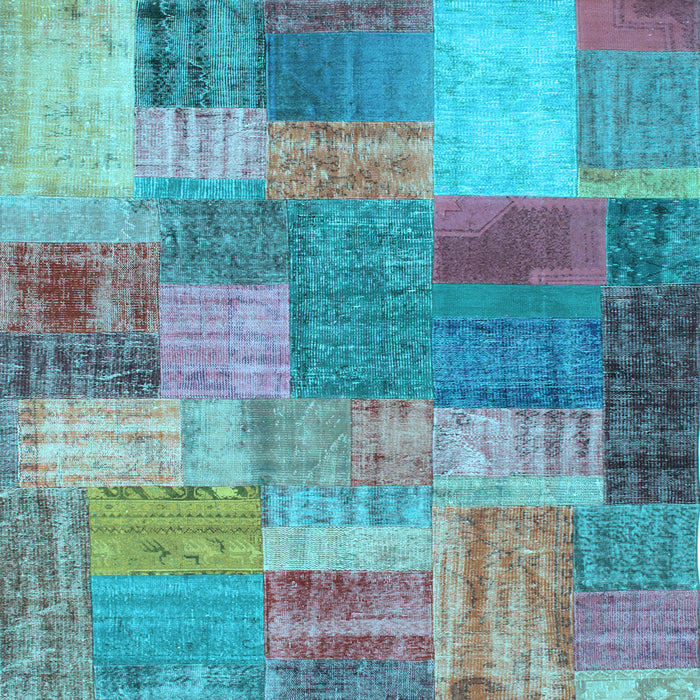 Square Machine Washable Patchwork Light Blue Transitional Rug, wshcon541lblu