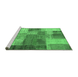 Sideview of Machine Washable Patchwork Emerald Green Transitional Area Rugs, wshcon541emgrn