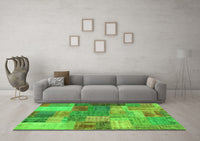 Machine Washable Patchwork Green Transitional Rug, wshcon541grn