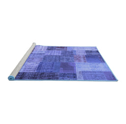 Sideview of Machine Washable Patchwork Blue Transitional Rug, wshcon541blu