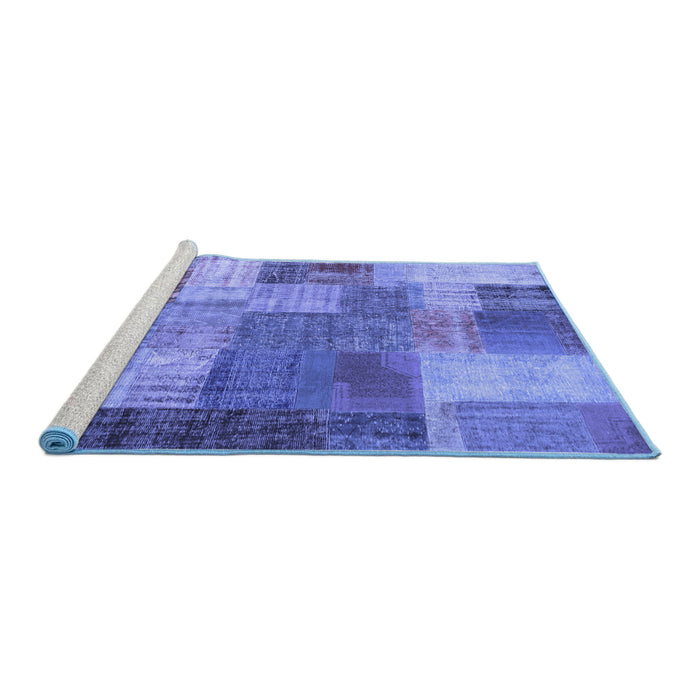 Sideview of Machine Washable Patchwork Blue Transitional Rug, wshcon541blu