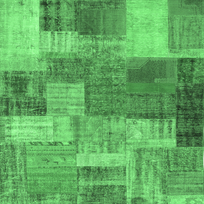 Square Patchwork Emerald Green Transitional Rug, con541emgrn