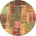 Round Machine Washable Patchwork Brown Transitional Rug, wshcon541brn