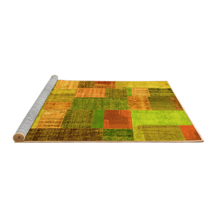 Sideview of Machine Washable Patchwork Yellow Transitional Rug, wshcon541yw