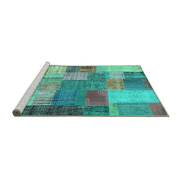 Sideview of Machine Washable Patchwork Turquoise Transitional Area Rugs, wshcon541turq