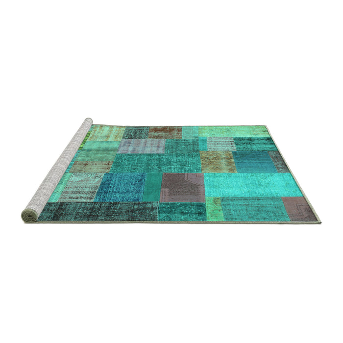 Sideview of Machine Washable Patchwork Turquoise Transitional Area Rugs, wshcon541turq